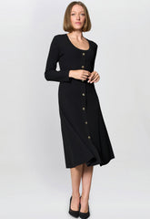 Gina Bacconi Black Cher Button Front Knit Midi Dress