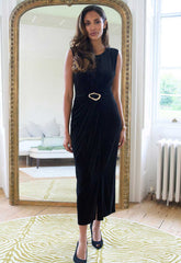Gina Bacconi Black Claudine Velvet Midi Dress