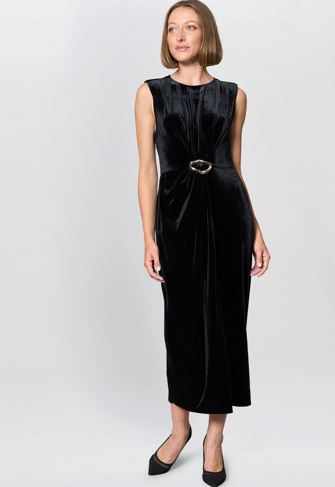 Gina Bacconi Black Claudine Velvet Midi Dress