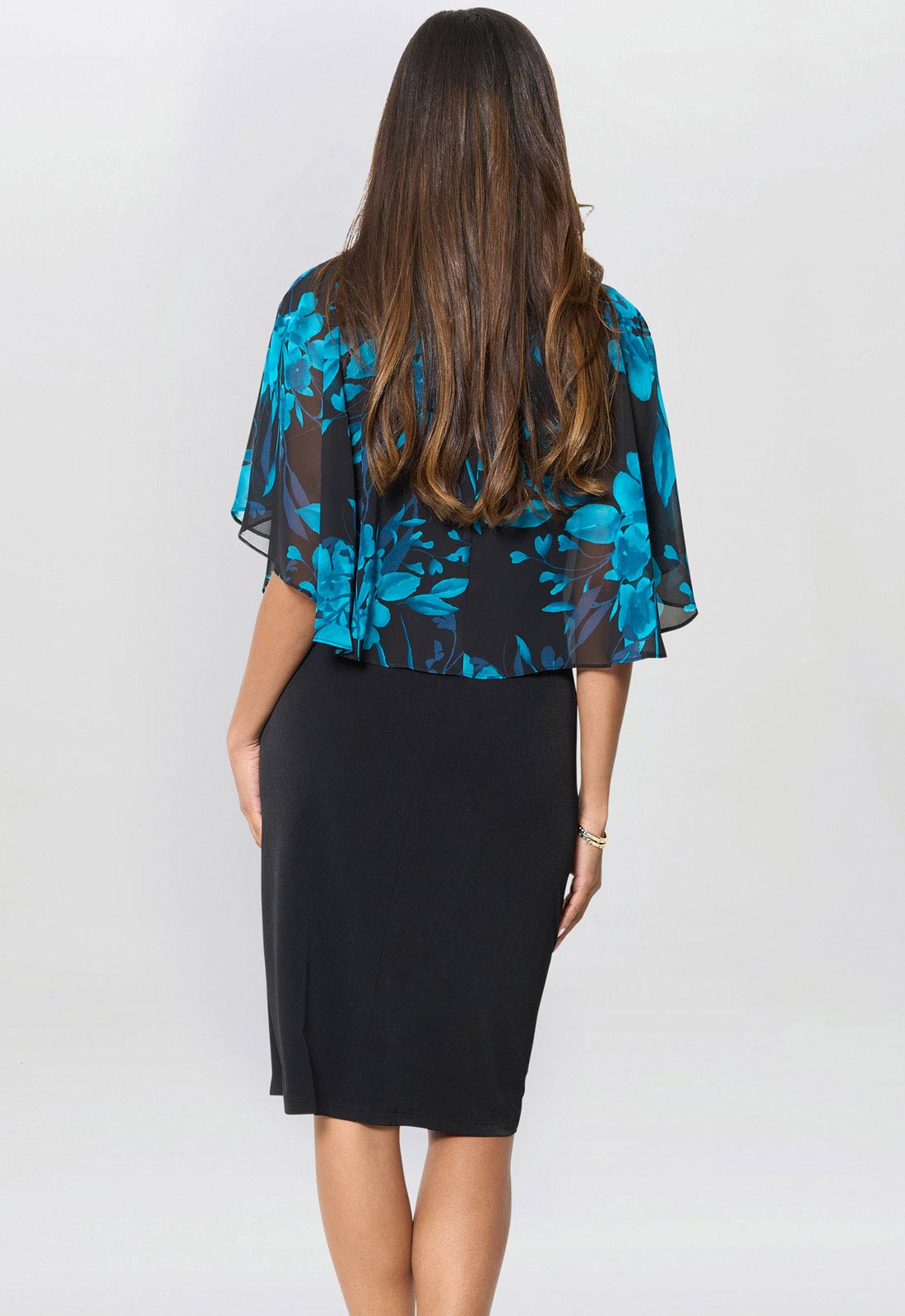 Gina Bacconi Blue / Teal Ashton Floral Chiffon Overlay Dress