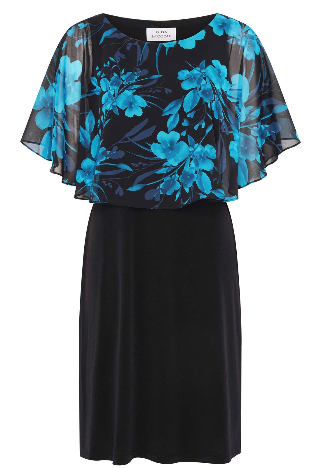 Gina Bacconi Blue / Teal Ashton Floral Chiffon Overlay Dress