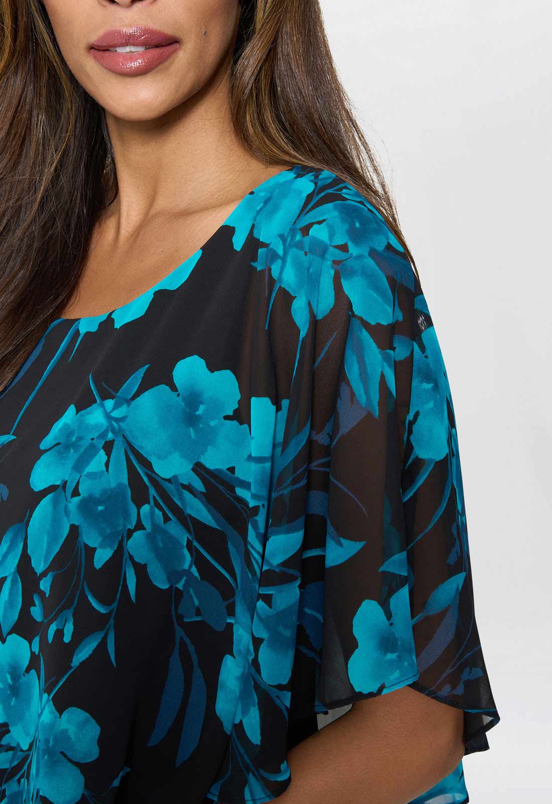 Gina Bacconi Blue / Teal Ashton Floral Chiffon Overlay Dress