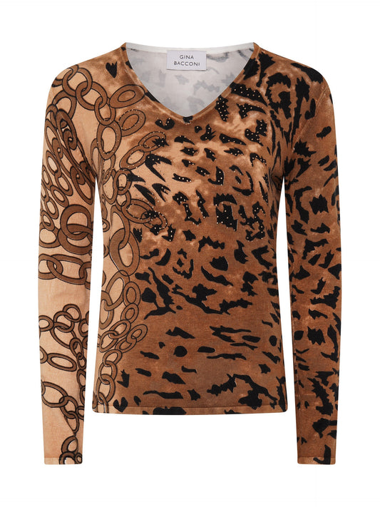 Gina Bacconi Leopard Korra Leopard Print Jumper With Diamante