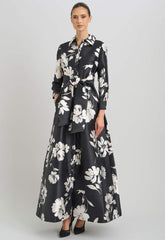 Gina Bacconi Black and White Steph Floral Belt Tie Maxi Dress