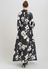 Gina Bacconi Black and White Steph Floral Belt Tie Maxi Dress