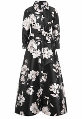 Gina Bacconi Black and White Steph Floral Belt Tie Maxi Dress