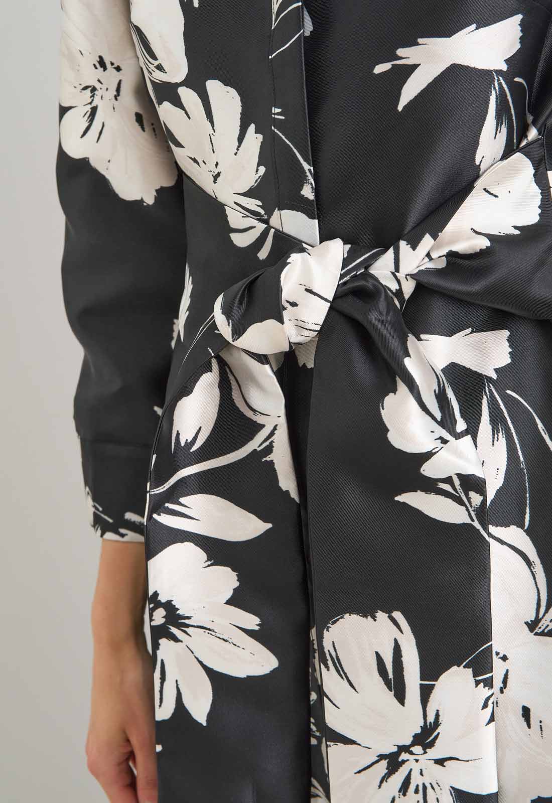 Gina Bacconi Black and White Steph Floral Belt Tie Maxi Dress