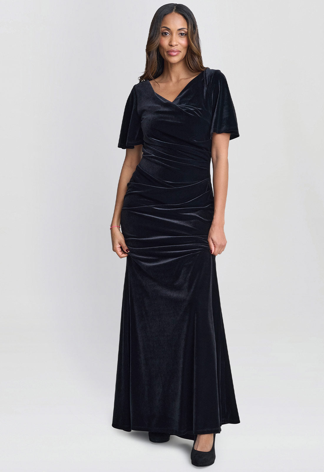 Gina Bacconi Black Minka Velvet Maxi Dress With Cowl Neck