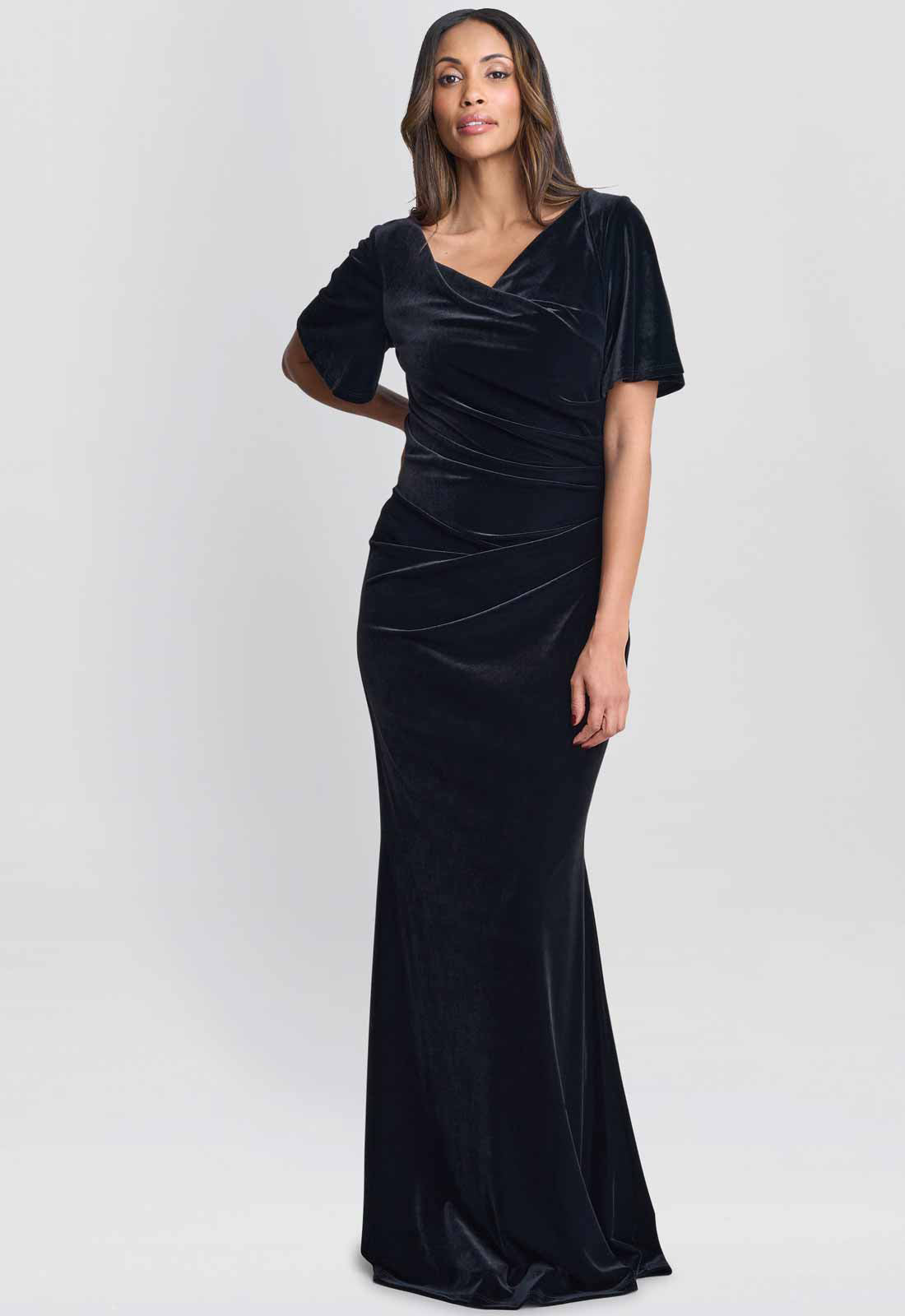 Gina Bacconi Black Minka Velvet Maxi Dress With Cowl Neck