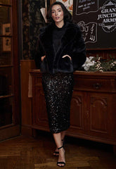 ANGELEYE Black Sequin Midi Skirt
