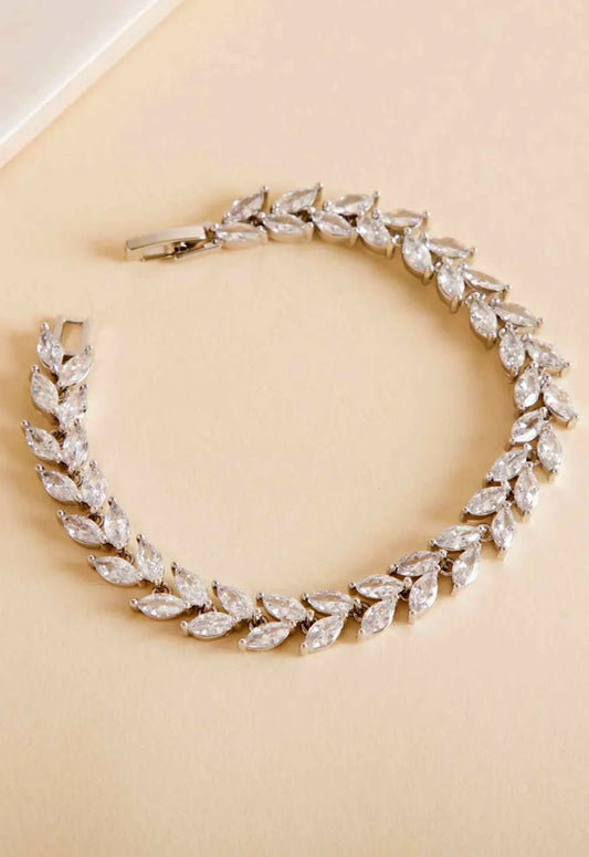 Always Chic Silver Crystal Leaf Tennis Bracelet