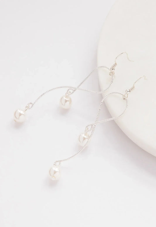 Always Chic Silver Pearl Snake Chain Earrings