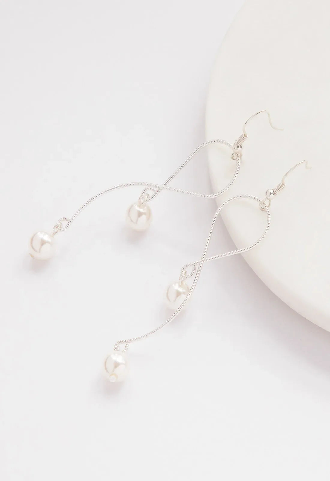 Always Chic Silver Pearl Snake Chain Earrings