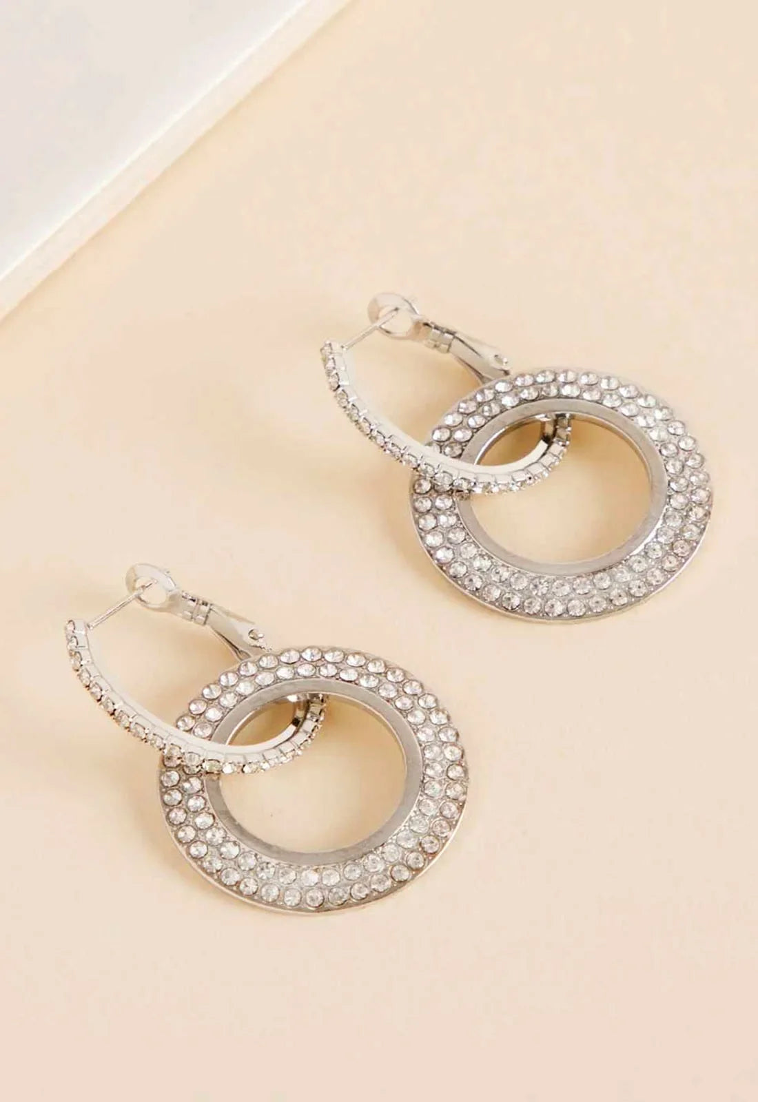 Always Chic Silver Crystal Double Hoop Earrings