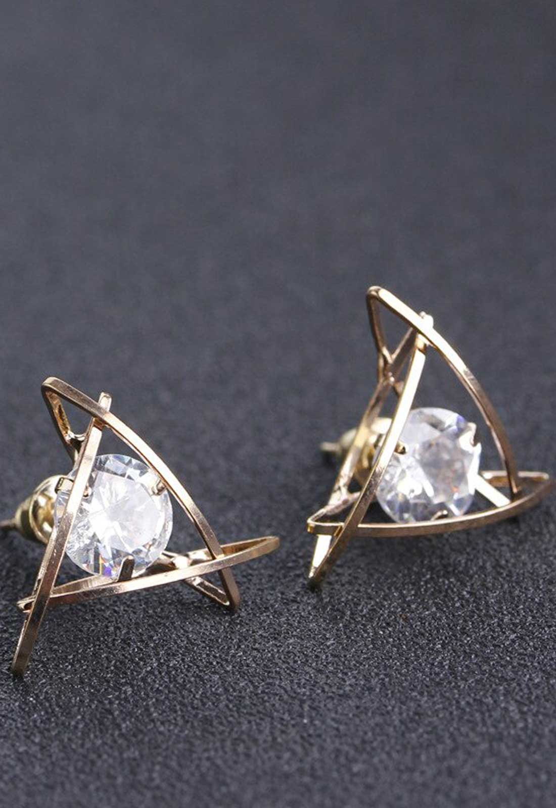Always Chic Gold Triangle Diamante Stud Earrings