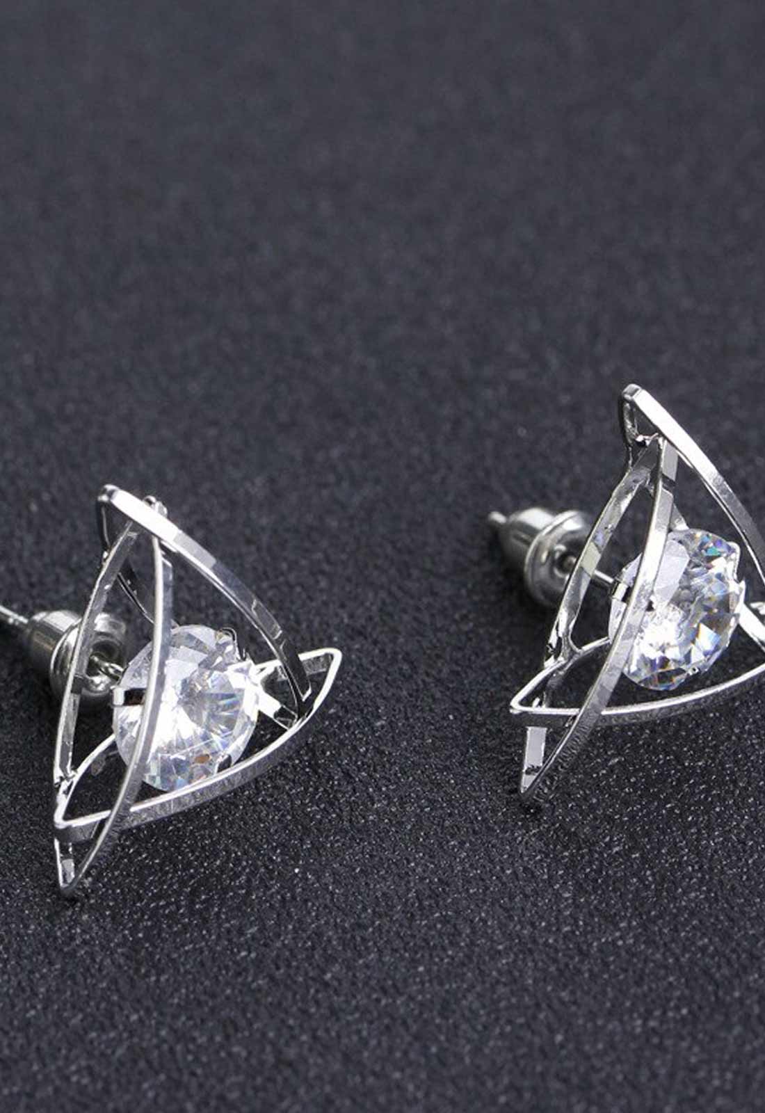 Always Chic Silver Triangle Diamante Stud Earrings