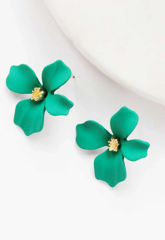 Always Chic Green Flower Earrings