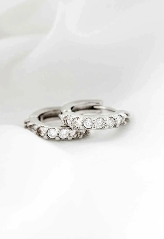Always Chic Silver Crystal Huggie Hoop Earrings