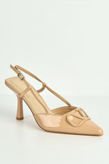 Cia Brooch Detail Slingback Court Shoes in Nude