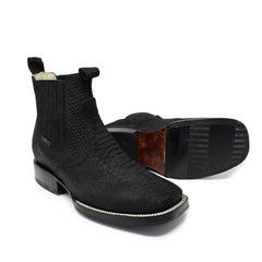 Bandoleros Black Imitation Python Print Square Toe Ankle Leather Boot