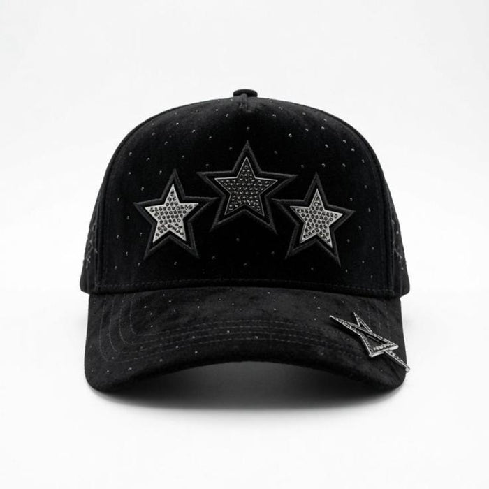 Bigg Boss Triple Star Rhinestone Cap – Black/Silver
