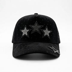 Bigg Boss Triple Star Rhinestone Cap – Black/Silver
