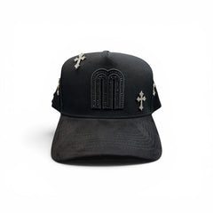 Black Rhinestone "M" Silver Cross Snapback Hat