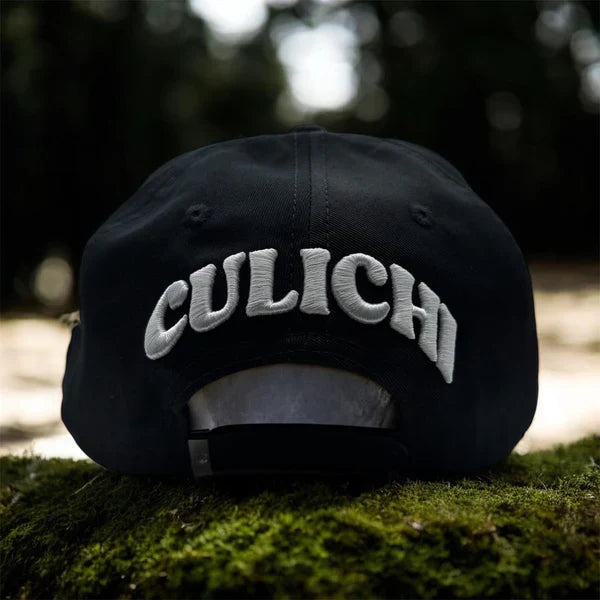 Rear view of JG Hats Culiacán Sombreriza snapback featuring large embroidered CULICHI lettering and adjustable snapback closure.