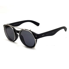 East Village 'Brawler' Round Sunglasses Black And Metal With Solid Smoke Lens