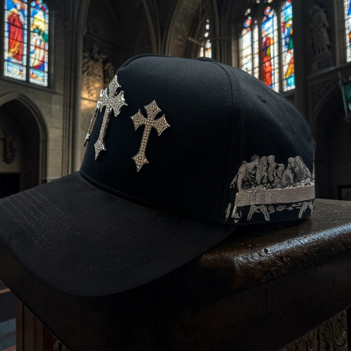 Last Supper Silver Cross Black Snapback Hat