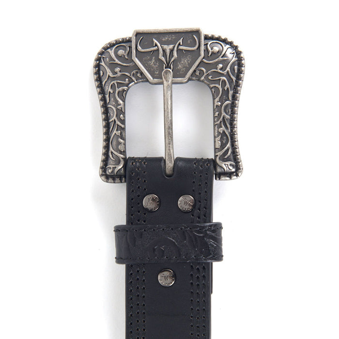Platini Men's Leather Embossed Belt- Black