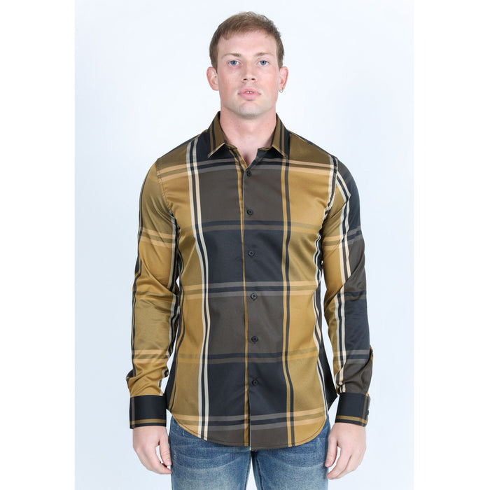 Platini Men’s Plaid Digital Print Shirt - Brown