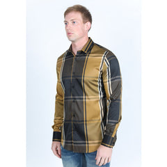 Platini Men’s Plaid Digital Print Shirt - Brown
