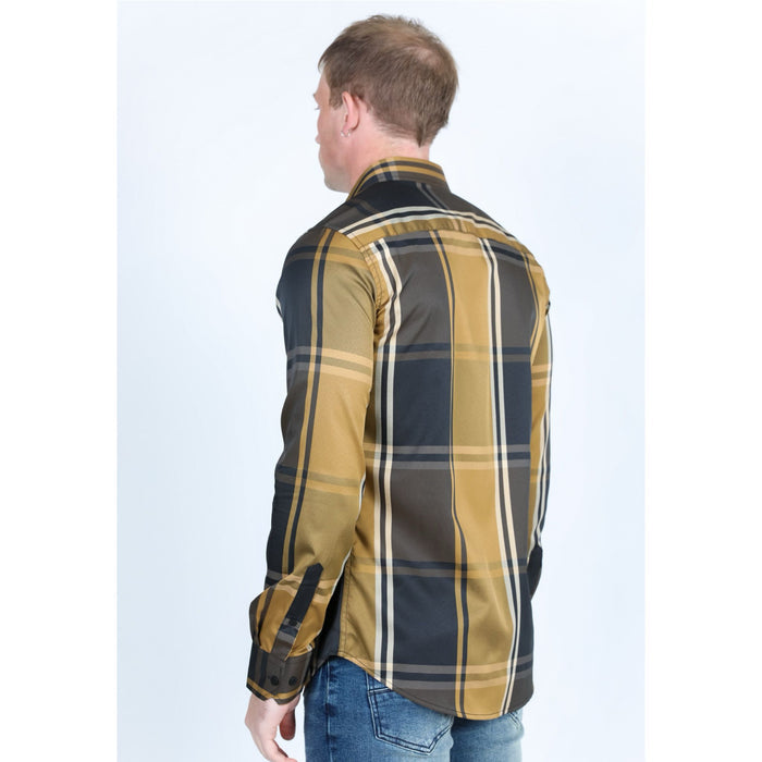 Platini Men’s Plaid Digital Print Shirt - Brown