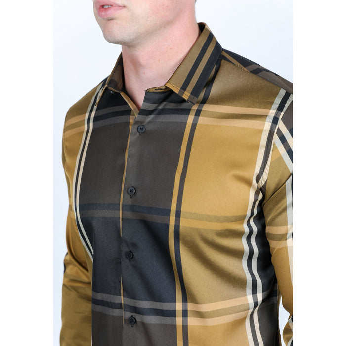 Platini Men’s Plaid Digital Print Shirt - Brown
