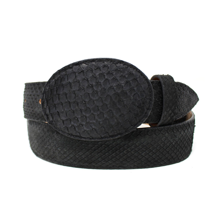 Black textured belt on a white background