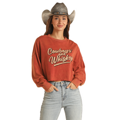 Rock & Roll Denim Cowboys & Whiskey Cropped Pullover Sweater