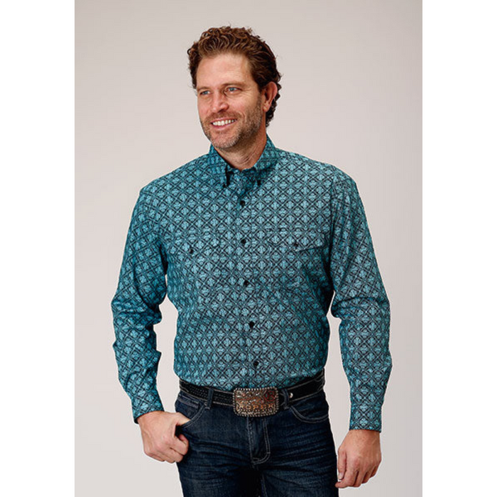 Roper Men's Lattice Medallion Print Long Sleeve Shirt