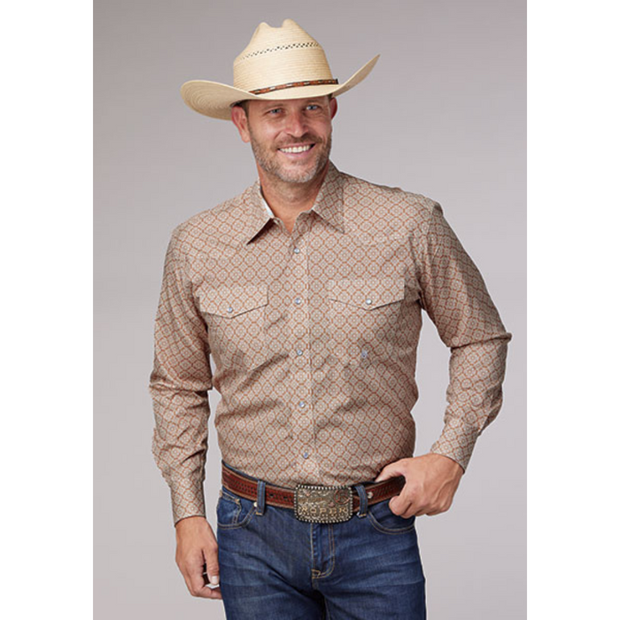 Roper Men's Rust Amarillo Medallion Print Long Sleeve Snap Shirt