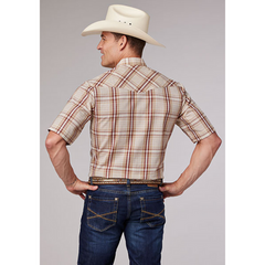 Roper Men's Tan Plaid Short Sleeve Snap Shirt
