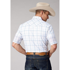 Roper Men's White Plaid Short Sleeve Snap Shirt