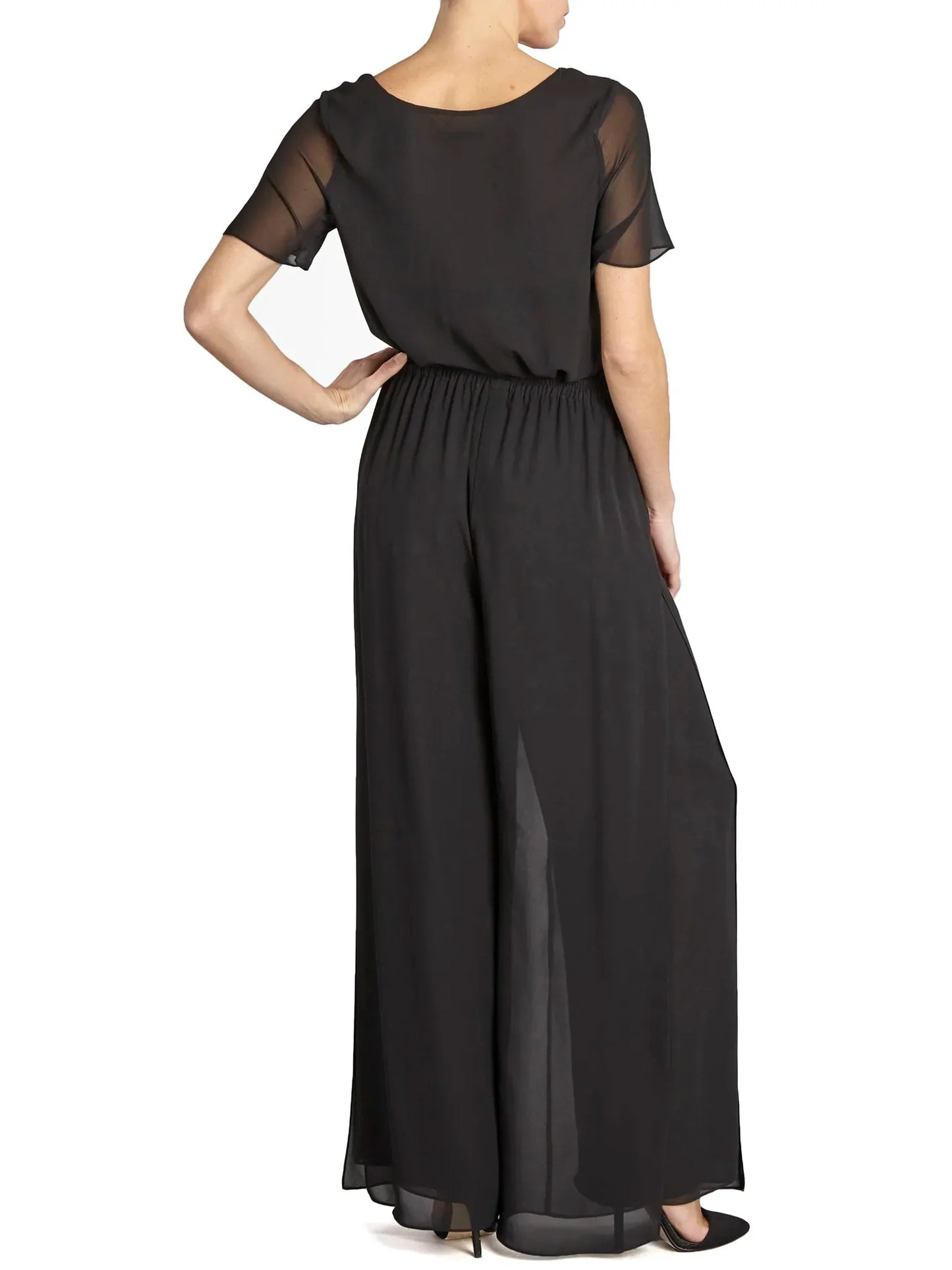 Gina Bacconi Black Chiffon Layered Trouser With Slits