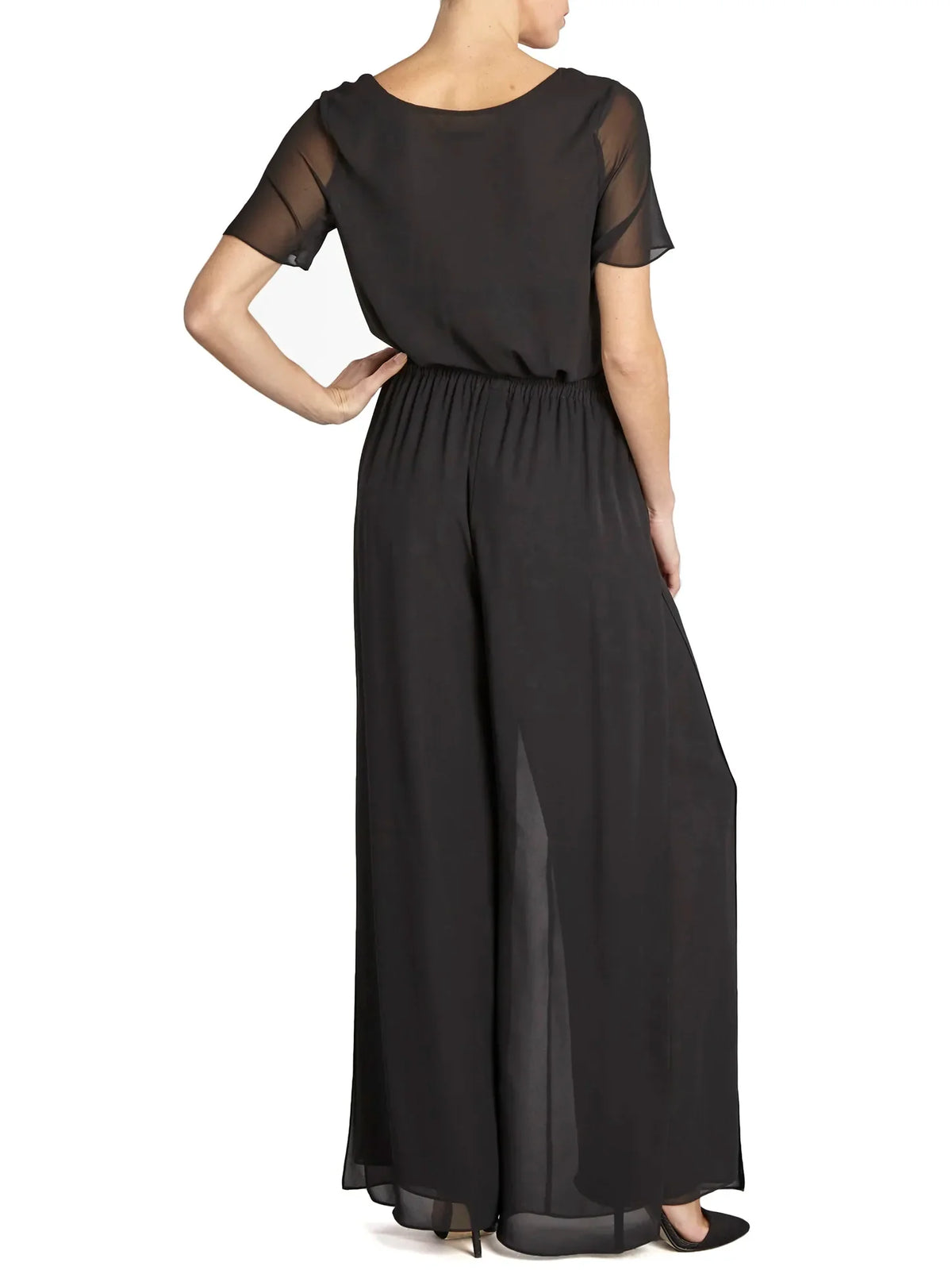 Gina Bacconi Black Chiffon Layered Trouser With Slits
