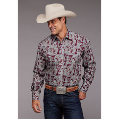 Stetson Men's Wine Paisley Print Long Sleeve Snap Western Shirt