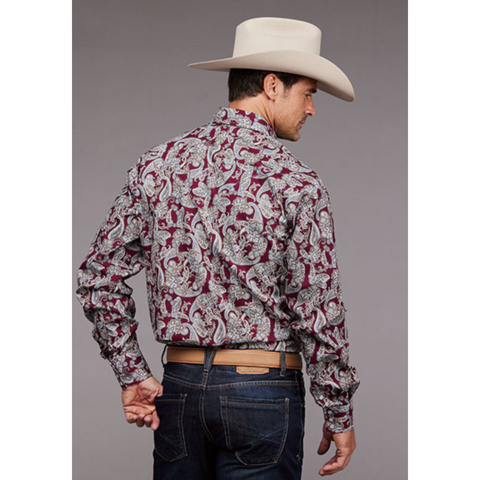Stetson Men's Wine Paisley Print Long Sleeve Snap Western Shirt