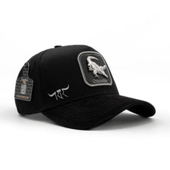 Black and grey King Ranch western snapback hat featuring crocodile patch detail