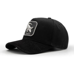 King Ranch black snapback hat with grey crocodile emblem patch and curved brim