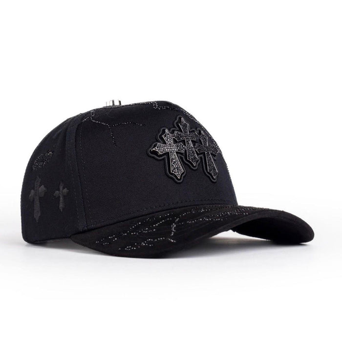 Triple Cross Rhinestone Snapback Hat – Blackout Edition