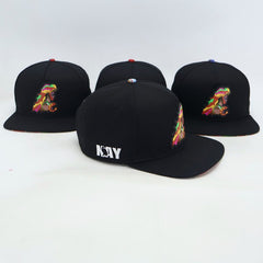VBR Nayarit Los Coras black snapback cap side view with colorful Los Coras patch