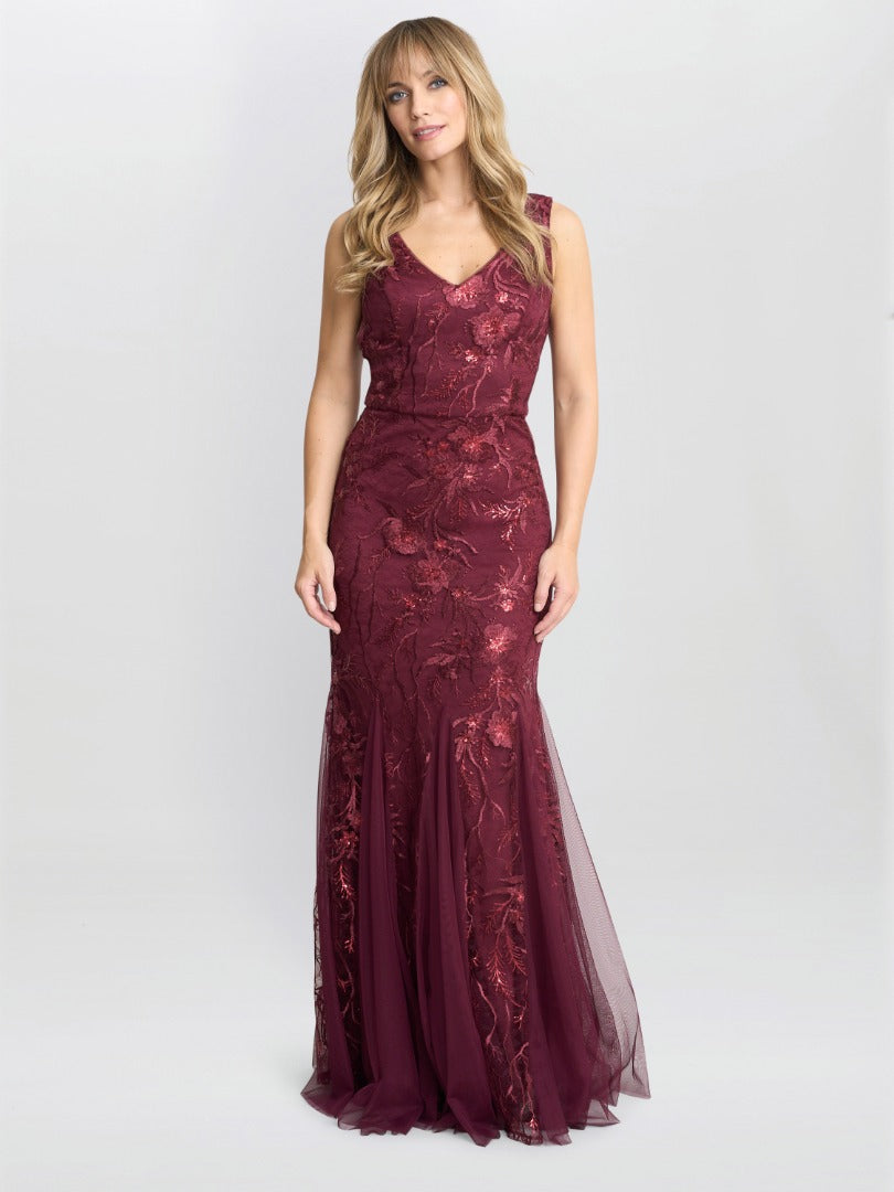 Gina Bacconi Evie Sleeveless Maxi Embroidered Sequin Gown
